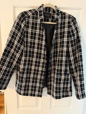 Banana Republic Black & White Windowpane Tweed Open Blazer